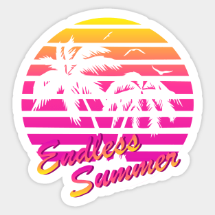 80s RETRO TROPICAL OCEAN ON A 80'S PINK SUN BACKGROUND Sticker